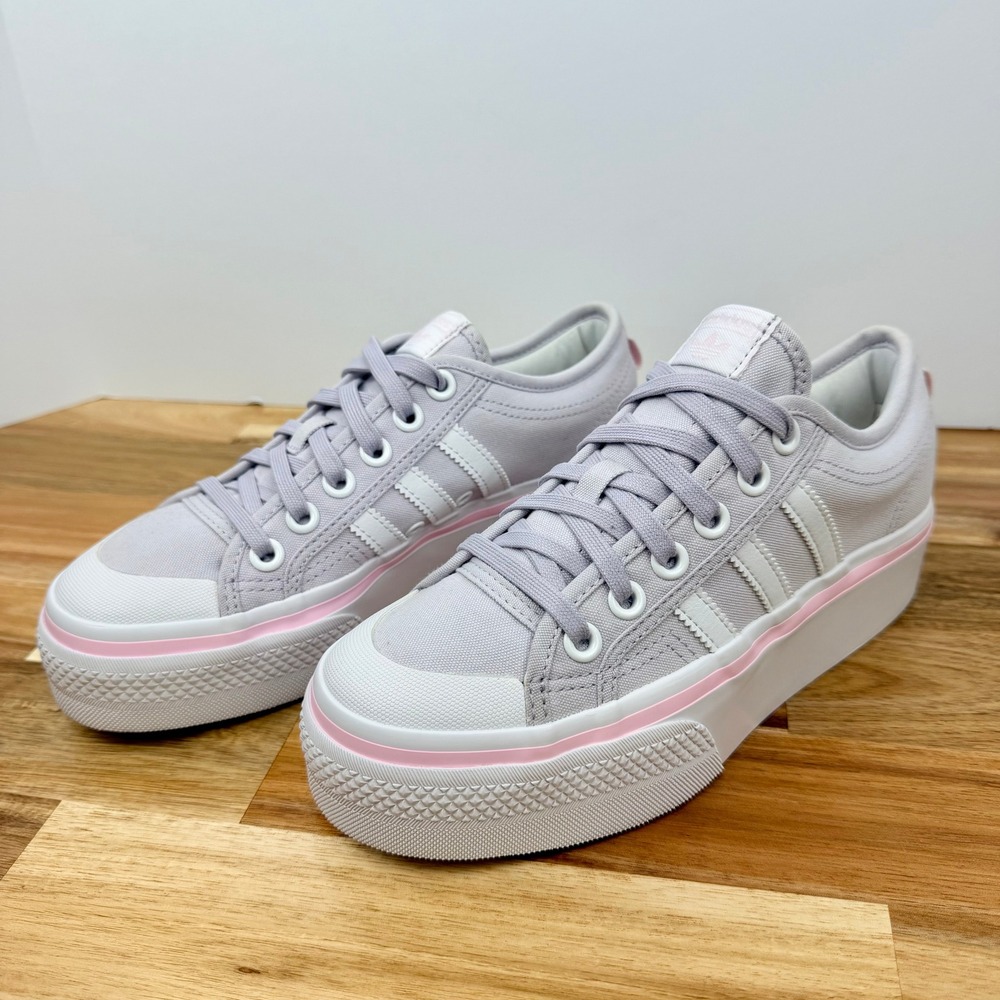 Adidas Nizza Platform Lavender White Pink Stripe Sneakers Women's Size 5.5
